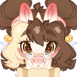 Size: 2500x2500 | Tagged: safe, artist:bananasplitedy, derpibooru import, oc, oc only, oc:bananasplit, pony, unicorn, blushing, bust, clothes, female, glasses, heart, heart eyes, horn, looking at you, mare, portrait, scarf, simple background, solo, striped scarf, transparent background, unicorn oc, wingding eyes