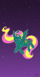 Size: 618x1191 | Tagged: safe, artist:jenasu, derpibooru import, starglow, pegasus, pony, g1, flying, glow 'n show ponies, night, solo, stars