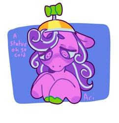 Size: 1037x1073 | Tagged: safe, artist:ariariari.png, derpibooru import, screwball, pony, colored hooves, hat, propeller hat, solo, text