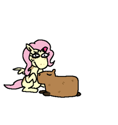 Size: 1536x1632 | Tagged: safe, artist:punkittdev, derpibooru import, fluttershy, capybara, pegasus, pony, eyes closed, faic, female, frown, lying down, mare, prone, simple background, sitting, solo, still frame, transparent background