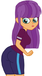 Size: 882x1583 | Tagged: safe, artist:rainbowstarcolour262, derpibooru import, ginger owlseye, human, equestria girls, ass, butt, clothes, female, ginger owlsbutt, lipstick, looking down, shirt, shorts, simple background, solo, sports shorts, transparent background