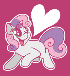 Size: 2912x3164 | Tagged: safe, artist:doodledonutart, derpibooru import, sweetie belle, pony, unicorn, atg 2023, blank flank, cute, diasweetes, female, filly, foal, heart, newbie artist training grounds, open mouth, red background, simple background, solo