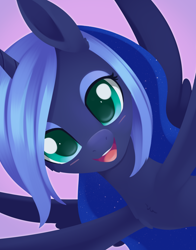 Size: 1620x2070 | Tagged: safe, artist:dusthiel, derpibooru import, princess luna, alicorn, pony, atg 2023, blush sticker, blushing, cute, female, looking at you, lunabetes, mare, open mouth, open smile, smiling, smiling at you, solo