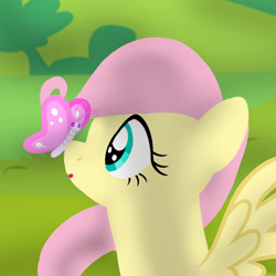 Size: 1400x1400 | Tagged: safe, artist:mlplary6, derpibooru import, fluttershy, butterfly, insect, pegasus, pony, animal, female, filly, filly fluttershy, foal, younger