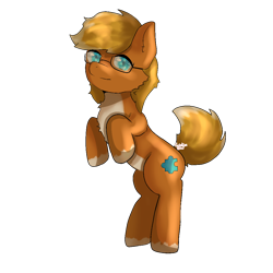 Size: 1080x1080 | Tagged: safe, derpibooru import, oc, oc only, oc:jig saw, earth pony, pony, chest fluff, glasses, jumping, rearing, shading, simple background, solo, transparent background, white belly