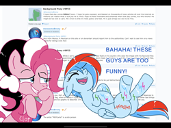 Size: 2732x2048 | Tagged: safe, artist:mlpcartel, derpibooru import, oc, oc:raindroxx, oc:sperm pie, pegasus, pony, butt, clothes, comments, female, giggling, mare, not pinkie pie, not rainbow dash, op is a cuck, op is trying to start shit, plot, shirt, vulgar