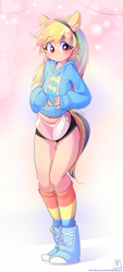 Size: 1333x2953 | Tagged: safe, artist:hoodie, derpibooru import, rainbow dash, human, equestria girls, equestria girls (movie), clothes, fake ears, hoodie, skirt, socks, solo, striped socks, wondercolts