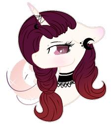 Size: 556x619 | Tagged: safe, artist:angellightyt, derpibooru import, oc, oc only, pony, unicorn, bust, choker, ear piercing, female, horn, horn jewelry, jewelry, mare, piercing, simple background, solo, transparent background, unicorn oc