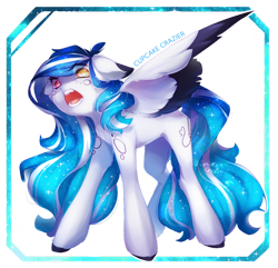 Size: 1280x1233 | Tagged: safe, artist:prettyshinegp, derpibooru import, oc, oc only, pegasus, pony, angry, colored wings, ethereal mane, eye clipping through hair, eyebrows, eyebrows visible through hair, female, heterochromia, mare, pegasus oc, signature, simple background, solo, starry mane, transparent background, two toned wings, unnamed oc, wings