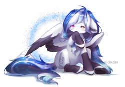 Size: 1600x1109 | Tagged: safe, artist:prettyshinegp, derpibooru import, oc, oc only, pegasus, pony, abstract background, colored wings, ears, female, floppy ears, mare, pegasus oc, simple background, solo, two toned wings, white background, wings