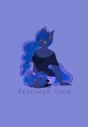 Size: 1423x2048 | Tagged: safe, artist:mscolorsplash, derpibooru import, part of a set, princess luna, alicorn, anthro, alternate hairstyle, breasts, clothes, female, kneeling, lidded eyes, mare, pajamas, princess balloona, purple background, simple background, solo
