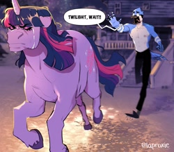 Size: 2048x1795 | Tagged: safe, artist:laproxie, derpibooru import, twilight sparkle, anthro, pony, unicorn, comic:morditwi tears of sadness, crossover, crossover shipping, crying, dialogue, duo, eyes closed, female, male, meme, mordecai, mordetwi, regular show, running, running away, shipping, straight