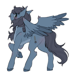 Size: 2164x2187 | Tagged: safe, artist:ruru_01, derpibooru import, oc, oc only, pegasus, pony, :p, blushing, commission, ear blush, ear fluff, ears, hoof fluff, long mane, looking at you, male, raised hoof, raised leg, simple background, solo, spread wings, stallion, tongue, tongue out, white background, wing fluff, wings