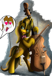 Size: 1000x1450 | Tagged: safe, artist:jamescorck, derpibooru import, oc, oc only, pony, unicorn, cello, heart, heart eyes, musical instrument, offscreen character, open mouth, open smile, simple background, smiling, transparent background, wingding eyes