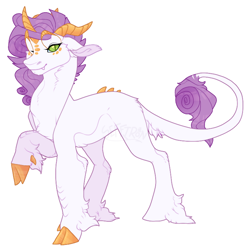 Size: 776x777 | Tagged: safe, artist:seffiron, derpibooru import, oc, oc only, oc:rose gold, dracony, hybrid, cloven hooves, female, horns, interspecies offspring, leonine tail, looking at you, mare, offspring, parent:rarity, parent:spike, parents:sparity, simple background, smiling, smiling at you, solo, tail, white background