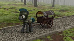 Size: 1920x1080 | Tagged: safe, artist:dracagon, derpibooru import, earth pony, pony, 3d, armor, cart, male, solo, stallion