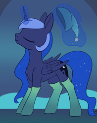 Size: 1620x2070 | Tagged: safe, artist:dusthiel, derpibooru import, princess luna, alicorn, pony, atg 2023, clothes, eyes closed, female, hat, magic, mare, newbie artist training grounds, nightcap, socks, solo