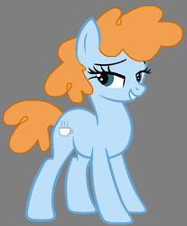 Size: 760x920 | Tagged: safe, artist:raini-bases, artist:star polaris and friends, derpibooru import, ginger tea, earth pony, pony, base used, blue eyes, female, gray background, headcanon, lidded eyes, looking back, mare, offspring, older, parent:hazel harvest, parent:opulence, parents:hazelence, simple background, solo, standing