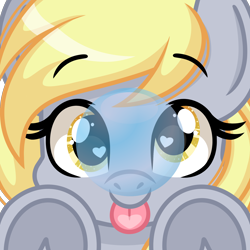 Size: 2000x2000 | Tagged: safe, artist:emberslament, derpibooru import, derpy hooves, pegasus, pony, :p, bubble, cute, female, happy, heart, heart eyes, icon, licking, licking the fourth wall, mare, simple background, tongue, tongue out, transparent background, underhoof, wingding eyes