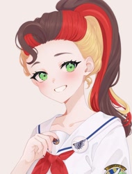 Size: 914x1200 | Tagged: safe, artist:purloid, derpibooru import, oc, oc:anja snow, human, pegasus, anime, bust, clothes, cosplay, costume, high school fleet, humanized, pegasus oc, pins, portrait, school uniform, smiling