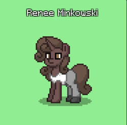 Size: 835x823 | Tagged: safe, derpibooru import, oc, oc only, pony, unicorn, clothes, green background, ponified, renee minkowski, simple background, solo, species swap, tanktop, wolf 359