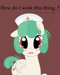 Size: 580x720 | Tagged: safe, artist:asknursenimble, derpibooru import, oc, oc only, oc:nurse nimble, earth pony, pony, female, mare, red background, simple background, solo, tumblr:ask nurse nimble