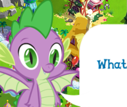 Size: 537x452 | Tagged: safe, derpibooru import, spike, dragon, claws, cropped, dialogue, dialogue box, english, gameloft, male, meme, my little pony: magic princess, reaction image, speech bubble, text, wat, winged spike, wings, wow! glimmer