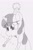 Size: 1080x1620 | Tagged: safe, artist:datte-before-dawn, oc, oc only, oc:righty tighty, pony, unicorn, birthday, eye clipping through hair, female, grayscale, hat, horn, mare, monochrome, onomatopoeia, party hat, party horn, sad, solo, sound effects, unicorn oc