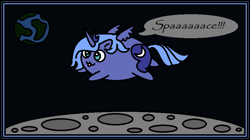 Size: 824x462 | Tagged: safe, artist:onixlordofdragons, derpibooru import, princess luna, alicorn, :3, chubbie, moon, old art, planet, s1 luna, solo, space, speech bubble