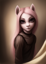 Size: 512x712 | Tagged: safe, ai content, derpibooru import, generator:stable diffusion, machine learning generated, pinkie pie, anthro, bust, clothes, female, pinkamena diane pie, portrait, solo, vignette, yiffymix