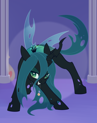 Size: 1620x2070 | Tagged: safe, artist:dusthiel, derpibooru import, queen chrysalis, changeling, changeling queen, atg 2023, crown, cute, cutealis, female, jewelry, lidded eyes, looking at you, mouth hold, necklace, newbie artist training grounds, regalia, smiling, smiling at you, solo