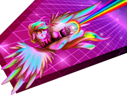 Size: 1250x957 | Tagged: safe, artist:jamescorck, derpibooru import, oc, pegasus, pony, cybernetic legs, female, mare, rainbow, solo