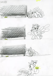 Size: 2776x4000 | Tagged: safe, artist:ja0822ck, derpibooru import, oc, oc only, pegasus, pony, butt, coin, comic, dock, eyes closed, female, large wings, mare, monochrome, partial color, plot, simple background, solo, tail, traditional art, wing hands, wings