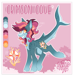 Size: 1818x1869 | Tagged: safe, artist:ezzerie, derpibooru import, oc, oc only, oc:crimson cove, original species, shark, shark pony, female, mare, reference sheet, seashell, solo