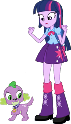 Size: 399x698 | Tagged: safe, artist:pascalmulokozi2, derpibooru import, edit, edited screencap, screencap, spike, twilight sparkle, twilight sparkle (alicorn), alicorn, dog, human, equestria girls, equestria girls (movie), background removed, clothes, collar, dog collar, duo, female, male, shoes, simple background, skirt, spike the dog, transparent background