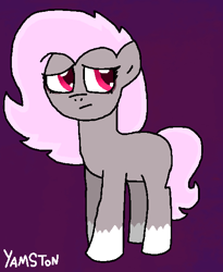 Size: 473x576 | Tagged: safe, artist:yamston, derpibooru import, oc, oc only, oc:annabel fletcher, earth pony, pony, fanfic:living the dream, 2022, female, mare, nervous, pink eyes, pink mane, purple background, simple background, solo
