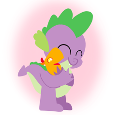 Size: 1400x1400 | Tagged: safe, artist:mlplary6, derpibooru import, peewee, spike, dragon, phoenix, animal, baby, carrying, duo, eyes closed, friends, hug, male, smiling