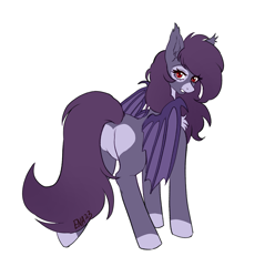 Size: 2999x3027 | Tagged: safe, artist:ena23, derpibooru import, oc, oc only, oc:pestyskillengton, bat pony, pony, butt, featureless crotch, female, full body, heart butt, mare, plot, simple background, solo, white background, wings