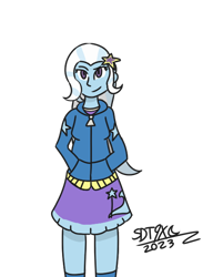 Size: 500x650 | Tagged: safe, artist:sdtwilan9x, derpibooru exclusive, derpibooru import, trixie, equestria girls 10th anniversary, equestria girls, clothes, female, hoodie, signature, simple background, skirt, solo, transparent background