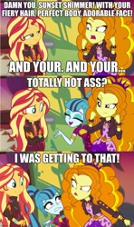 Size: 889x1497 | Tagged: safe, derpibooru import, edit, edited screencap, screencap, adagio dazzle, sonata dusk, sunset shimmer, better together, equestria girls, sunset's backstage pass!, caption, image macro, text, vulgar