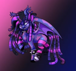 Size: 2711x2524 | Tagged: safe, artist:dragonfoxgirl, derpibooru import, oc, oc only, bat pony, pony, bat pony oc, clothes, gradient background, socks, solo, striped socks