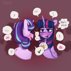 Size: 3000x3000 | Tagged: safe, artist:bloodymrr, derpibooru import, starlight glimmer, twilight sparkle, twilight sparkle (alicorn), alicorn, pony, unicorn, alcohol, beer, blushing, cider, comic, dialogue, female, lesbian, shipping, twistarlight