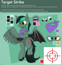 Size: 3815x3988 | Tagged: safe, artist:monycaalot, derpibooru import, oc, bat pony, hybrid, pegasus, pony, bandana, commission, cutie mark, fangs, hooves, male, reference sheet, simple background, spread wings, transparent background, wings