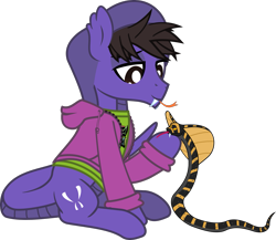 Size: 1761x1530 | Tagged: safe, artist:lightningbolt, derpibooru exclusive, derpibooru import, cobra, original species, pony, snake, snake pony, .svg available, clothes, cobra starship, fangs, forked tongue, gabe saporta, hood, hoodie, king cobra, lidded eyes, long sleeves, looking down, male, ponified, raised hoof, raised leg, scales, shirt, show accurate, simple background, sitting, smiling, snake tail, solo, species swap, stallion, svg, t-shirt, tail, transparent background, vector