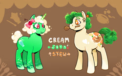 Size: 2048x1281 | Tagged: safe, artist:cracklewink, derpibooru import, oc, oc only, oc:cream soda, oc:cream stew, earth pony, pony, unicorn, duo, green coat, siblings