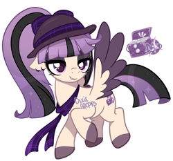 Size: 2000x1863 | Tagged: safe, artist:dixieadopts, derpibooru import, oc, oc only, oc:daring glory, pegasus, pony, colored wings, female, hat, magical lesbian spawn, mare, offspring, parent:twilight sparkle, parents:daring do, simple background, solo, transparent background, two toned wings, wings