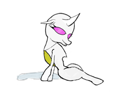 Size: 513x392 | Tagged: safe, artist:lasty, ponybooru exclusive, oc, oc:halys, changedling, changeling, ponybooru collab 2023, changedling oc, changeling oc, female only, pink eyes, simple background, sitting, solo, transparent background, white coat