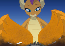 Size: 2956x2103 | Tagged: safe, artist:az12lol, derpibooru import, smolder, dragon, barefoot, barefooting, claw, claws, crush fetish, crushed, crushing, dirt, dirty, dirty feet, dragoness, feet, female, fetish, foot fetish, foot focus, giantess, macro, massive, mega giant, soles, solo, toes