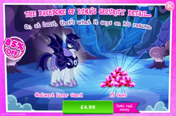 Size: 1961x1297 | Tagged: safe, derpibooru import, bat pony, pony, advertisement, armor, costs real money, english, gameloft, gem, helmet, male, mobile game, moonmist, my little pony: magic princess, numbers, official, sale, solo, spread wings, stallion, text, wings