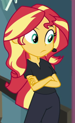 Size: 440x720 | Tagged: safe, derpibooru import, screencap, sunset shimmer, all the world's off stage, better together, equestria girls, cropped, solo